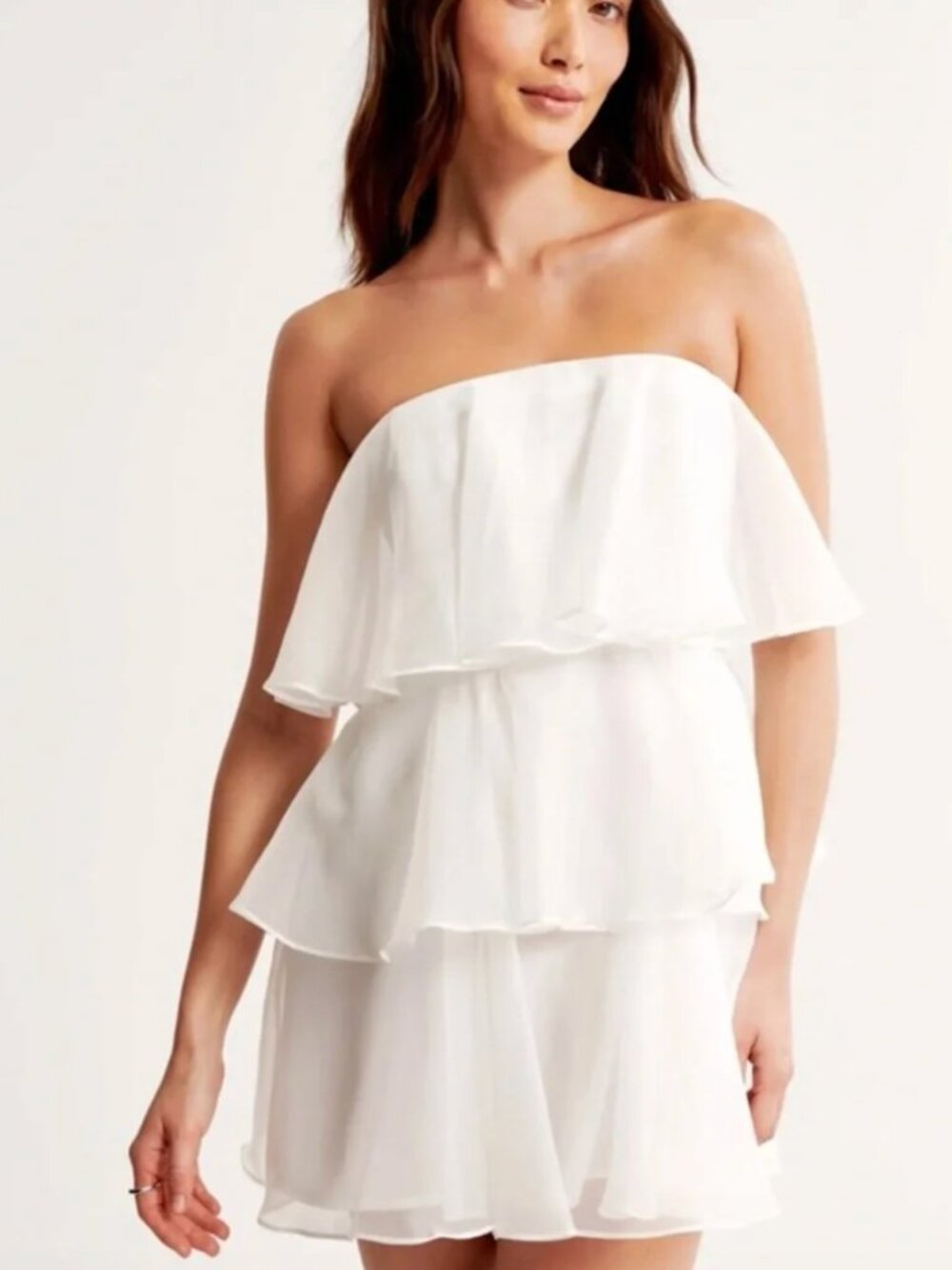 Abercrombie & Fitch White Tiered Strapless Dress